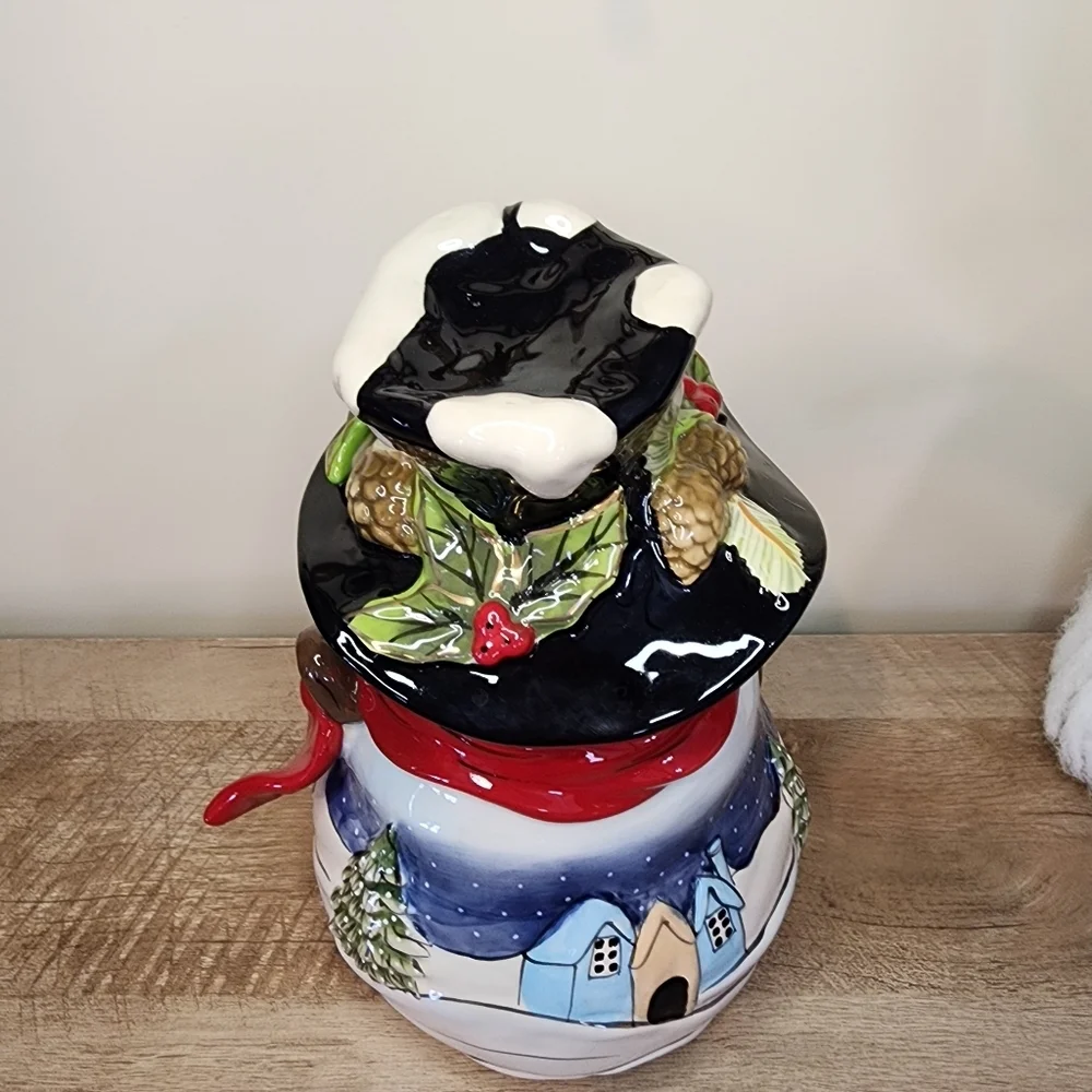 Blue Sky Heather Goldminc Ceramic Snowman Cookie Jar Night Before Christmas EUC